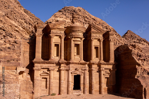 Beauty of rocks and ancient architecture in Petra, Jordan. Ancient temple in Petra, Jordan