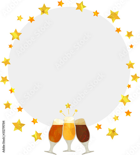フレーム_星_乾杯_クラフトビール_黒ビール_地ビール_グラス_ベクター_イラスト_コピースペース