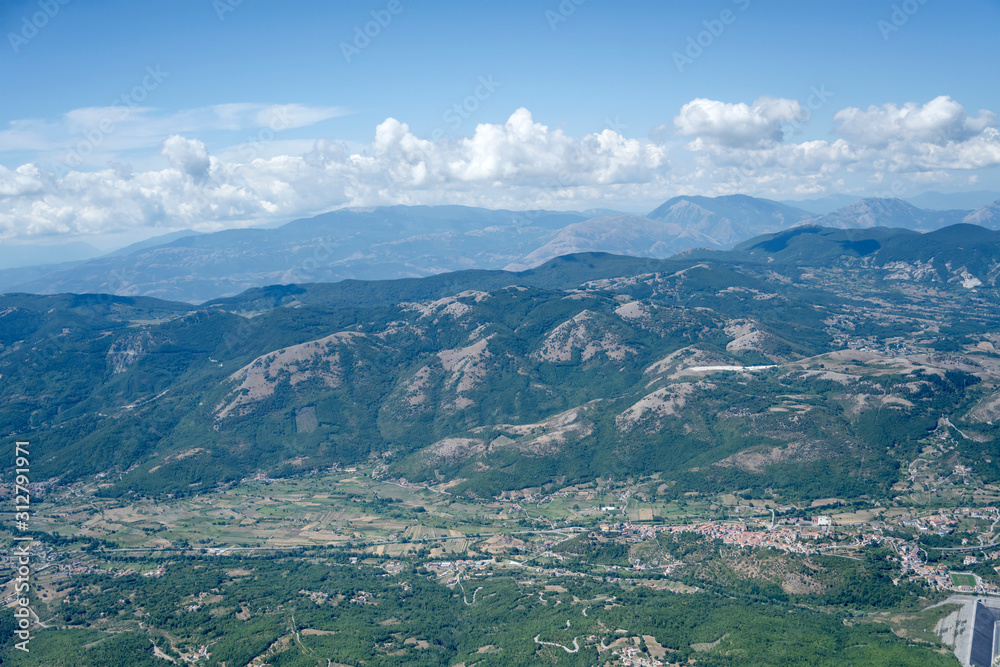 Marsico nuovo village aerial from east, Italy