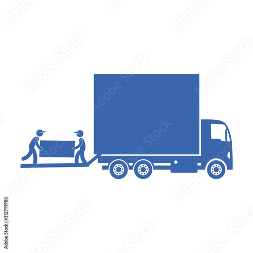 Truck delivery furniture, transportation concept, workers loading