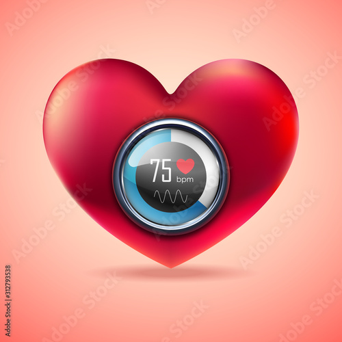 Red heart with electrocardiogram function monitor, Love heart indicator, Measuring love icon, Vector Illustration 