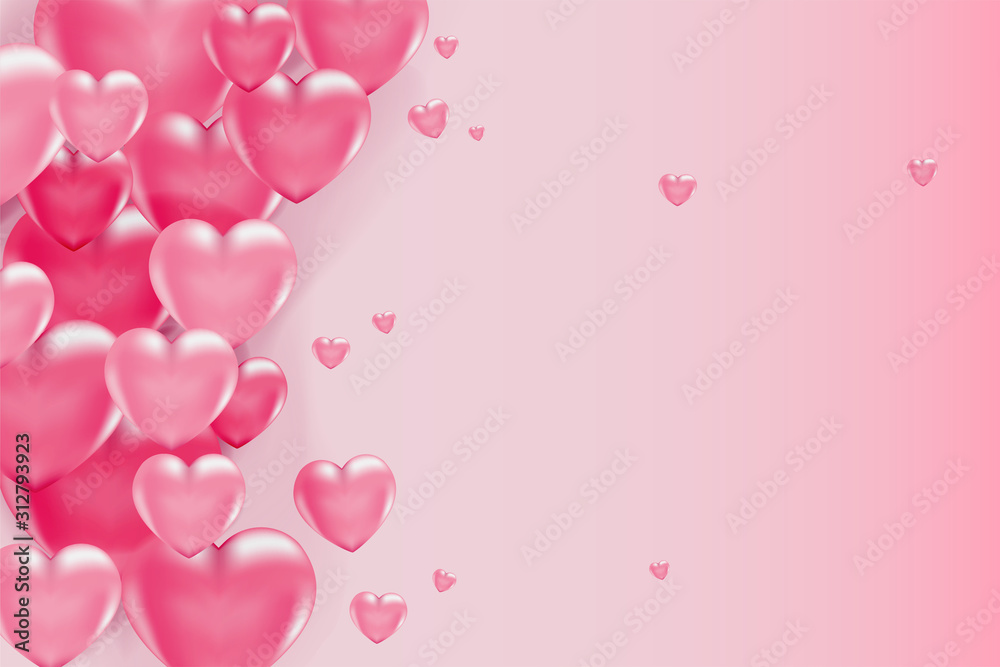 3d vector saint valentine s day pink heart and red dots banner or card on light background. Poster and invitation