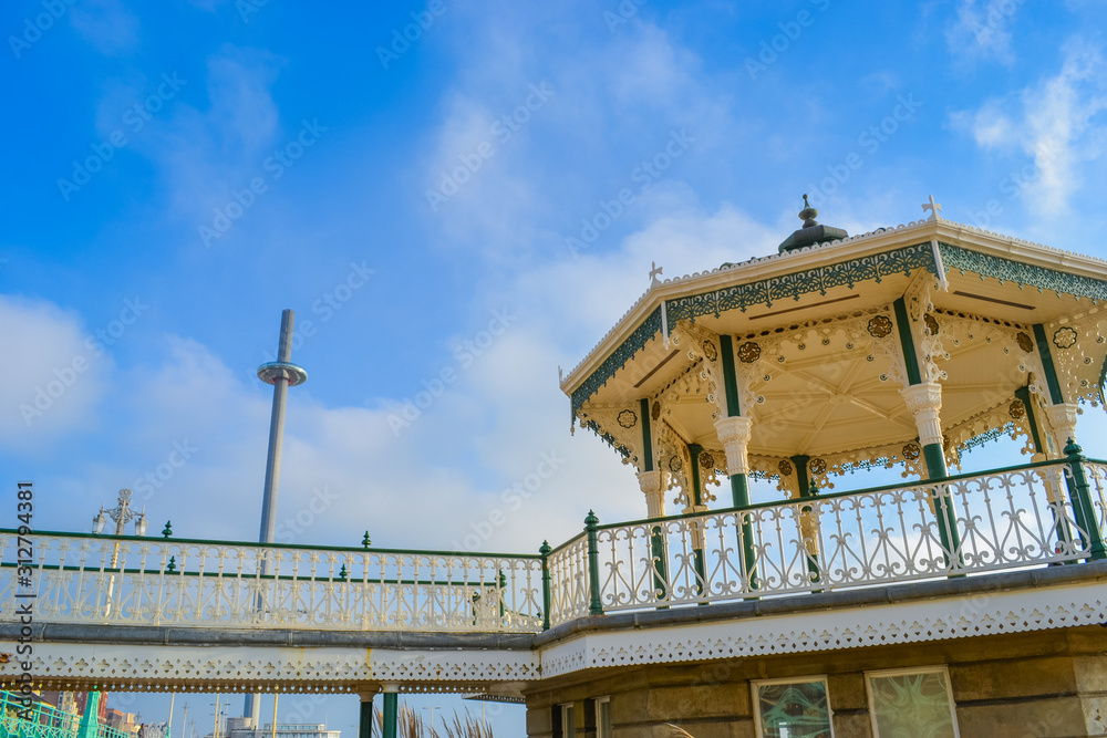 Brghton&Hove, UK, 29/12/2019: Brighton Beach Bandstand. Brighton & Hove's historic seafront bandstand re-opened in summer 2009