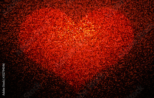 Red glitter textured heart  empty valentines day party abstract background