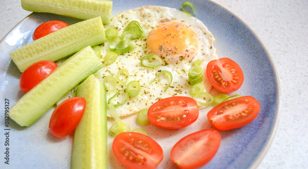 Eggs, tomato and cucumber breakfast Eggs, tomato and cucumber breakfast