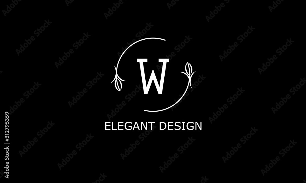 Design of modern monogram on black background with letter W. Vector floral logo. Design of modern monogram on black background with letter W. Vector floral logo.