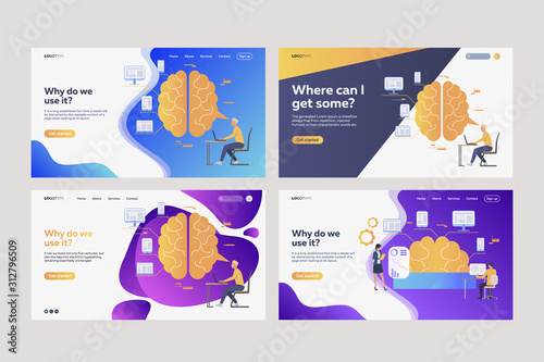 Collection of workers analyzing efficiency. Flat vector illustrations of brains, devices, infographics. Efficiency concept for banner, website design or landing web page
