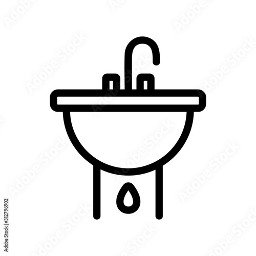 The sink is a vector icon. A thin line sign. Isolated contour symbol illustration