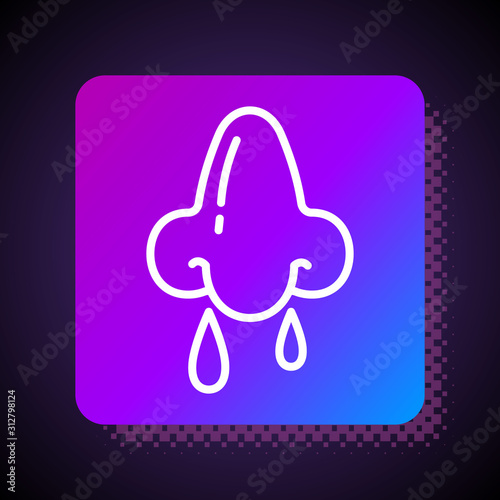 White line Runny nose icon isolated on black background. Rhinitis symptoms, treatment. Nose and sneezing. Nasal diseases. Square color button. Vector Illustration