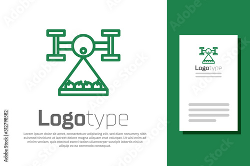 Green line Smart farm with drone control collects harvest icon isolated on white background. Innovation technology for agricultural company. Logo design template element. Vector Illustration