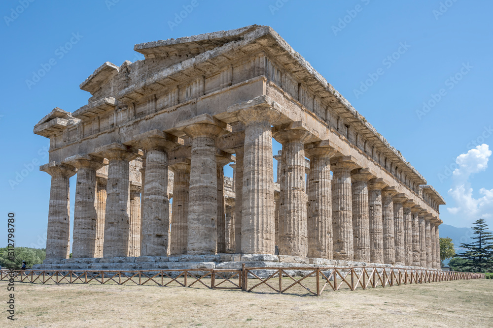 Neptune Doric temple south west view, Paestum, Italy