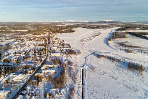 Kittila is a municipality of Finland and a popular holiday resort. Levi is ski resort in Finland. View from above photo