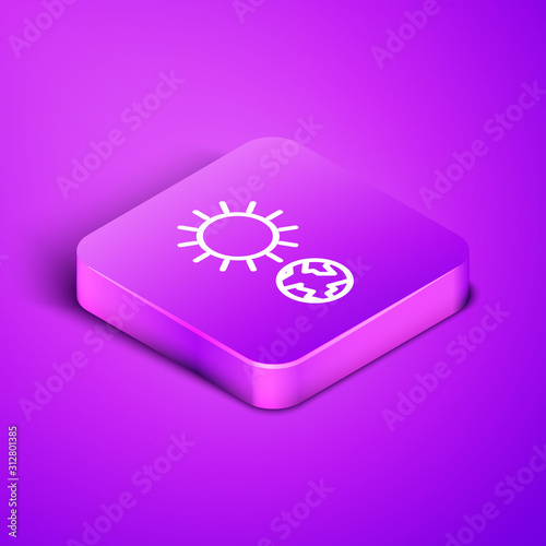 Isometric line Solstice icon isolated on purple background. Purple square button. Vector Illustration