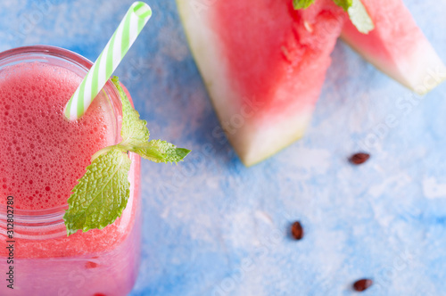 Fruit drink from watermelon. Healthy and tasty drink. photo