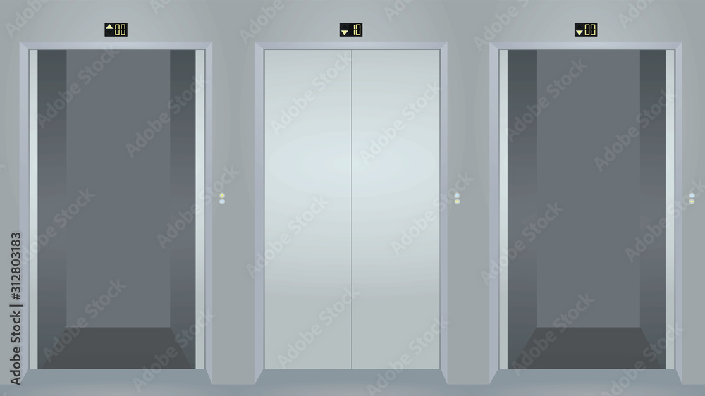 Elevator open and closed doors. vector illustration