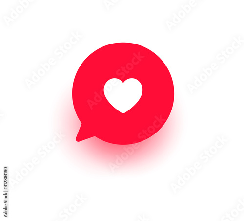 Red message bubble with heart. Happy Valentine's day, romance simple love symbol, icon. Greeting card design for web, email, social media, mobile app, banner. Vector illustration isolated on white