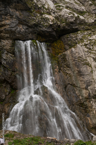Abkhazia. Jeep trip to the mountains. The Gega waterfall  lake Riza