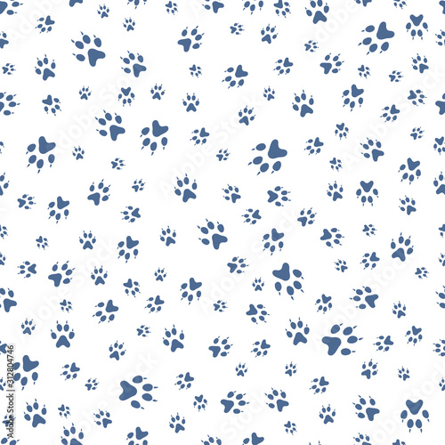 Seamless pattern Dog paw tracks Animal background