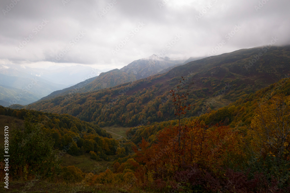 Abkhazia. Jeep trip to the mountains. The Gega waterfall, lake Riza
