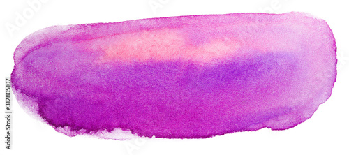 Watercolor purple paint stain. texture of paper and paint. On a white background isolated element for design.