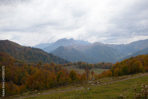 Abkhazia. Jeep trip to the mountains. The Gega waterfall, lake Riza photo