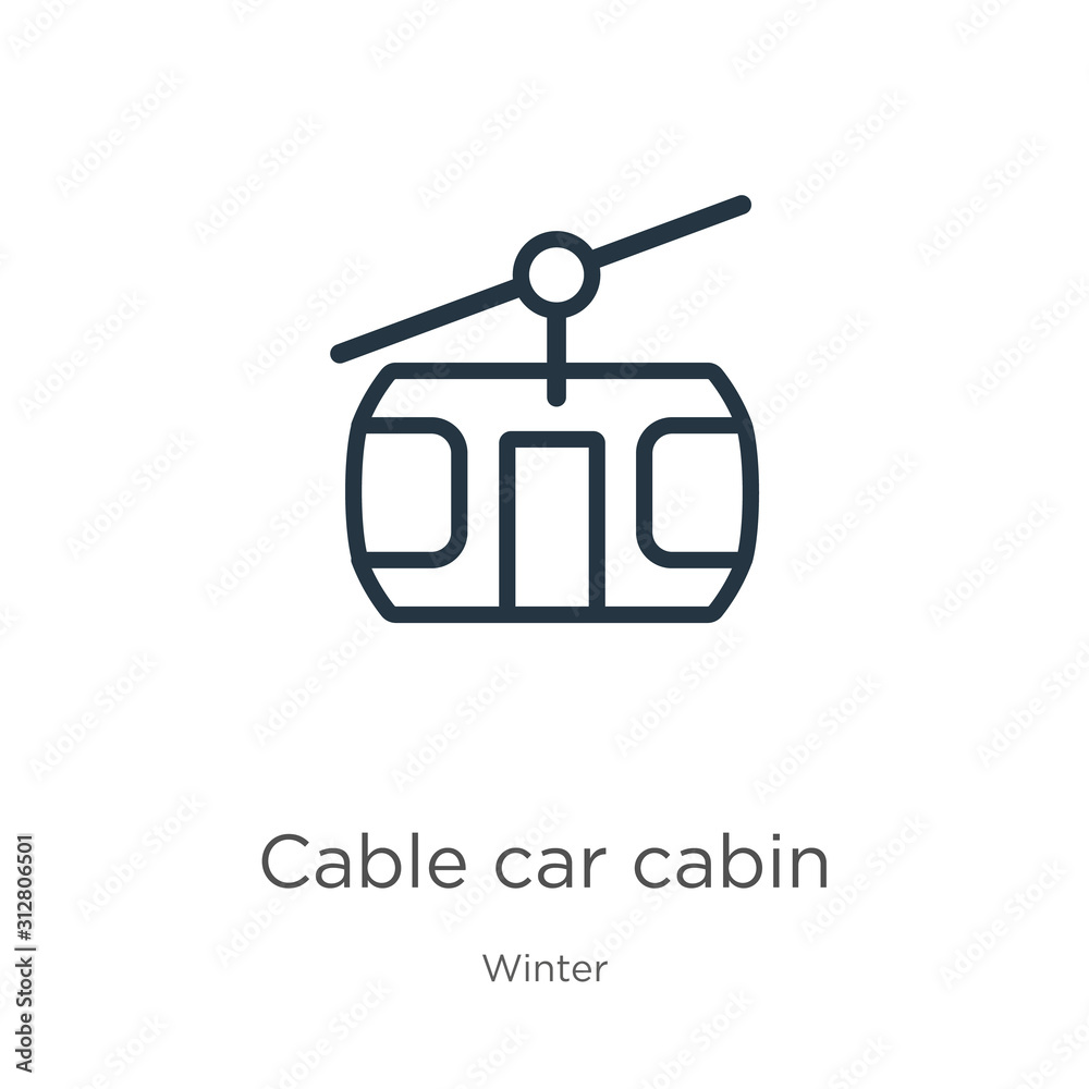 Cable car cabin icon. Thin linear cable car cabin outline icon isolated on white background from winter collection. Line vector sign, symbol for web and mobile Cable car cabin icon. Thin linear cable car cabin outline icon isolated on white background from winter collection. Line vector sign, symbol for web and mobile