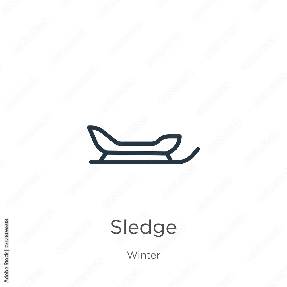 Sledge icon. Thin linear sledge outline icon isolated on white background from winter collection. Line vector sign, symbol for web and mobile Sledge icon. Thin linear sledge outline icon isolated on white background from winter collection. Line vector sign, symbol for web and mobile