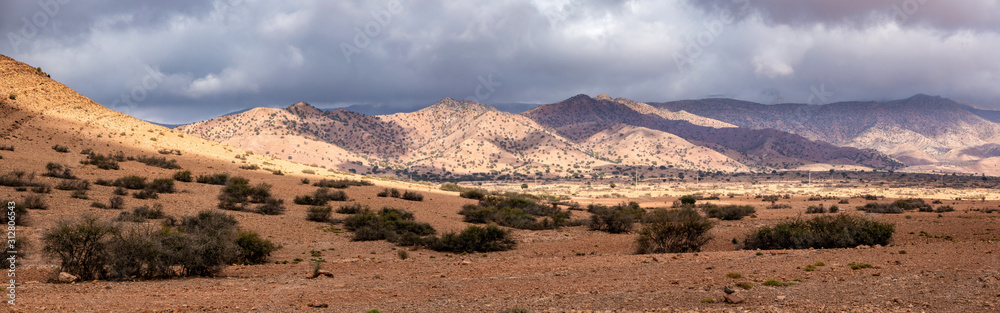Morocco, dry landscape at the foot of the High Atlas mountains near Abulouz on RN10