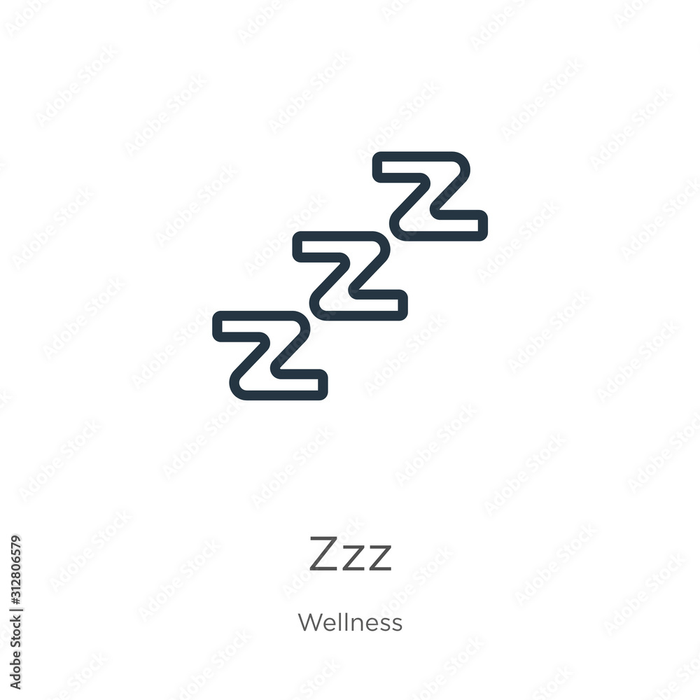 Zzz icon. Thin linear zzz outline icon isolated on white background from wellness collection. Line vector sign, symbol for web and mobile Zzz icon. Thin linear zzz outline icon isolated on white background from wellness collection. Line vector sign, symbol for web and mobile