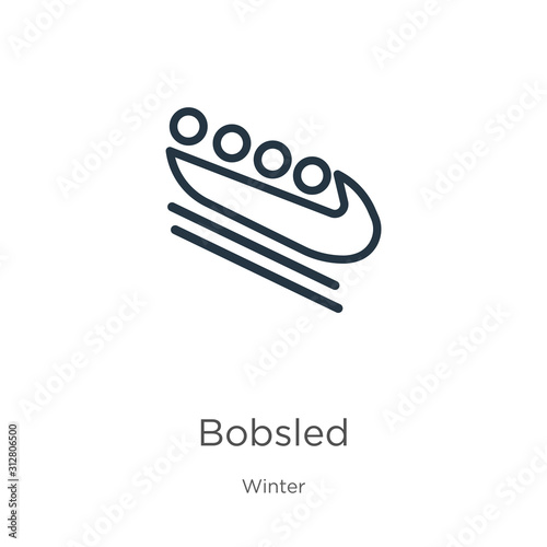 Bobsled icon. Thin linear bobsled outline icon isolated on white background from winter collection. Line vector sign, symbol for web and mobile