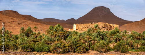 Morocco, Anti Atlas, mosque and dilapidated Ksar of Oasis Talate in the valley of Oued Ouhmidi photo