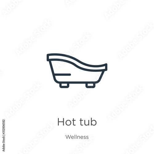 Hot tub icon. Thin linear hot tub outline icon isolated on white background from wellness collection. Line vector sign, symbol for web and mobile