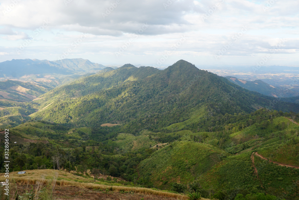 wonderful landscape of mountains in Khun Sathan National Park, Nan Province, Thailand.