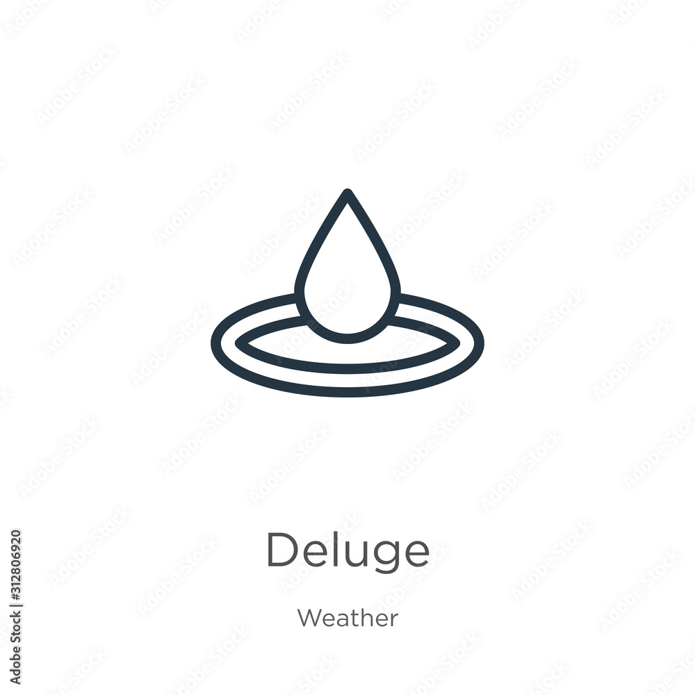 Fototapeta premium Deluge icon. Thin linear deluge outline icon isolated on white background from weather collection. Line vector sign, symbol for web and mobile