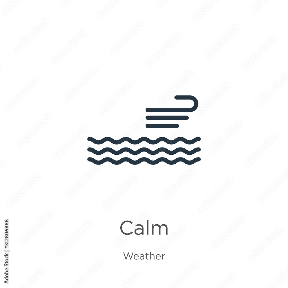 Calm icon. Thin linear calm outline icon isolated on white background from weather collection. Line vector sign, symbol for web and mobile Calm icon. Thin linear calm outline icon isolated on white background from weather collection. Line vector sign, symbol for web and mobile