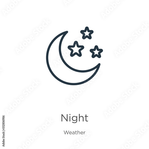 Night icon. Thin linear night outline icon isolated on white background from weather collection. Line vector sign, symbol for web and mobile