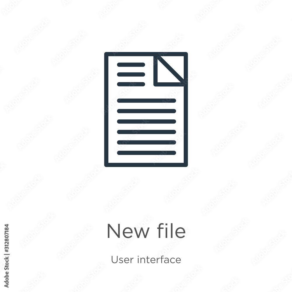 New file icon. Thin linear new file outline icon isolated on white background from user interface collection. Line vector sign, symbol for web and mobile New file icon. Thin linear new file outline icon isolated on white background from user interface collection. Line vector sign, symbol for web and mobile