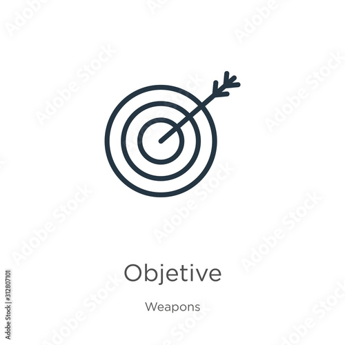 Objetive icon. Thin linear objetive outline icon isolated on white background from weapons collection. Line vector sign, symbol for web and mobile