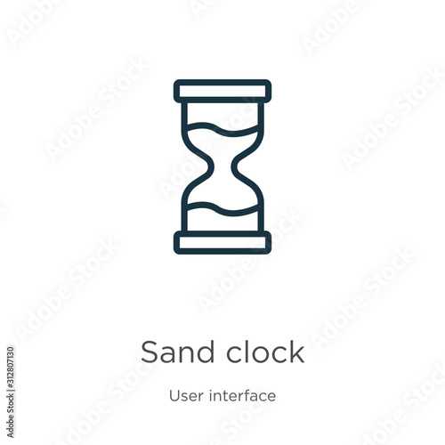 Sand clock icon. Thin linear sand clock outline icon isolated on white background from web navigation collection. Line vector sign, symbol for web and mobile