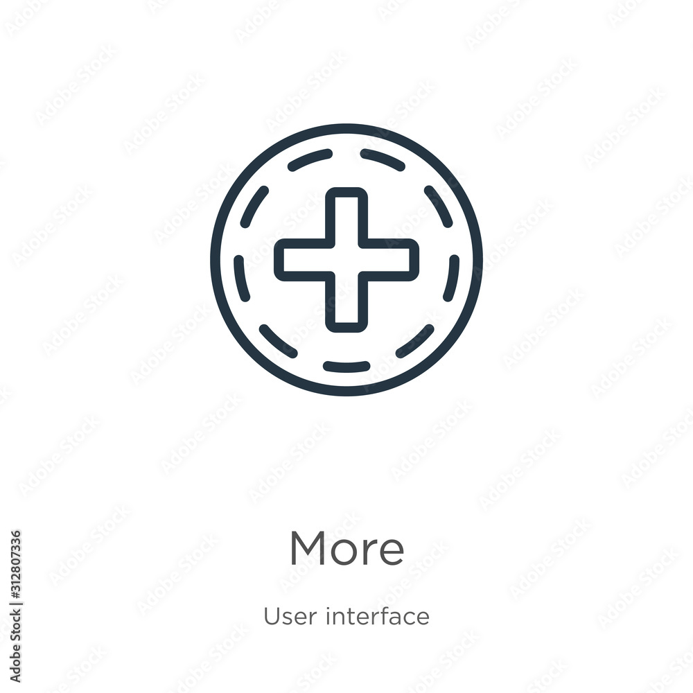 More icon. Thin linear more outline icon isolated on white background from user interface collection. Line vector sign, symbol for web and mobile More icon. Thin linear more outline icon isolated on white background from user interface collection. Line vector sign, symbol for web and mobile