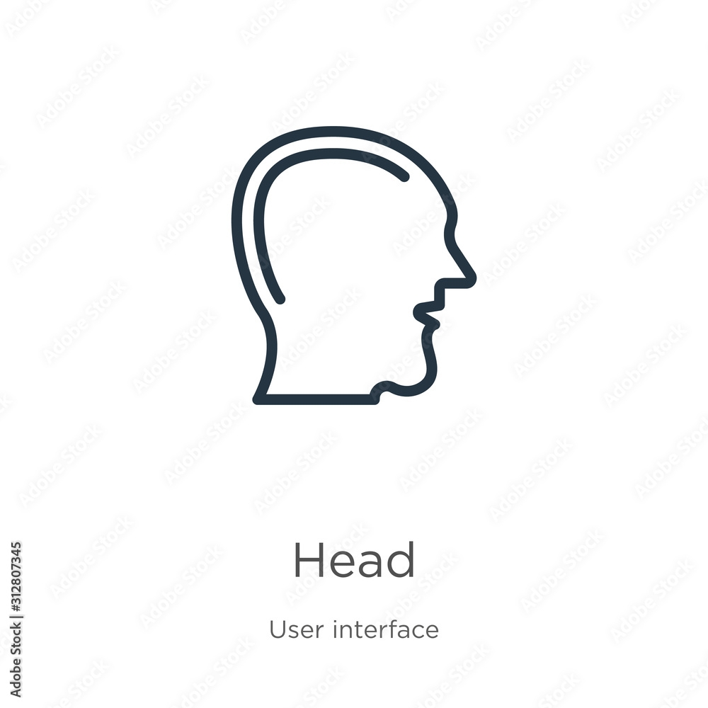 Head icon. Thin linear head outline icon isolated on white background from user interface collection. Line vector sign, symbol for web and mobile Head icon. Thin linear head outline icon isolated on white background from user interface collection. Line vector sign, symbol for web and mobile