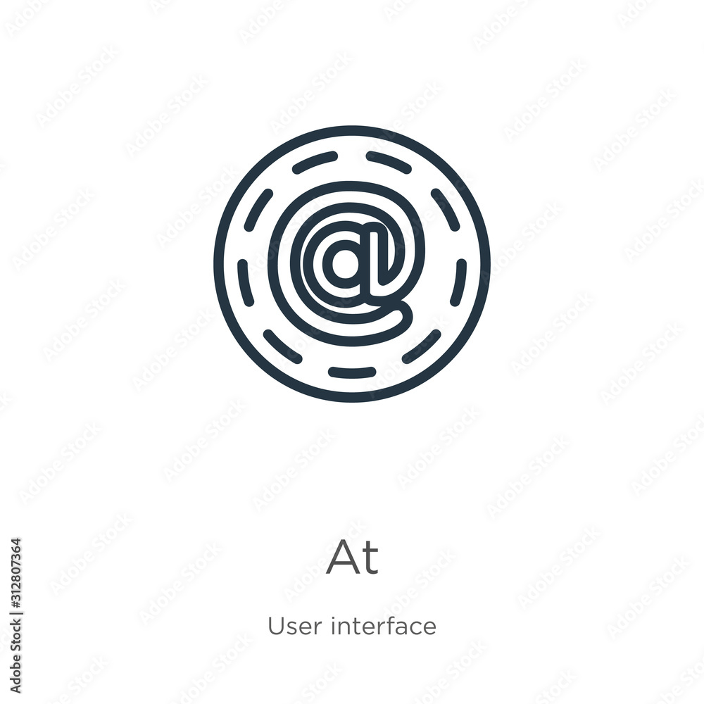 At icon. Thin linear at outline icon isolated on white background from user interface collection. Line vector sign, symbol for web and mobile At icon. Thin linear at outline icon isolated on white background from user interface collection. Line vector sign, symbol for web and mobile