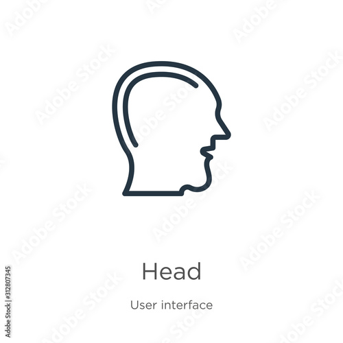 Head icon. Thin linear head outline icon isolated on white background from user interface collection. Line vector sign, symbol for web and mobile
