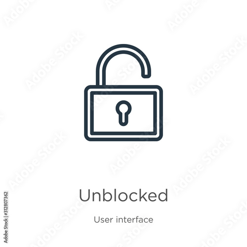 Unblocked icon. Thin linear unblocked outline icon isolated on white background from user interface collection. Line vector sign, symbol for web and mobile