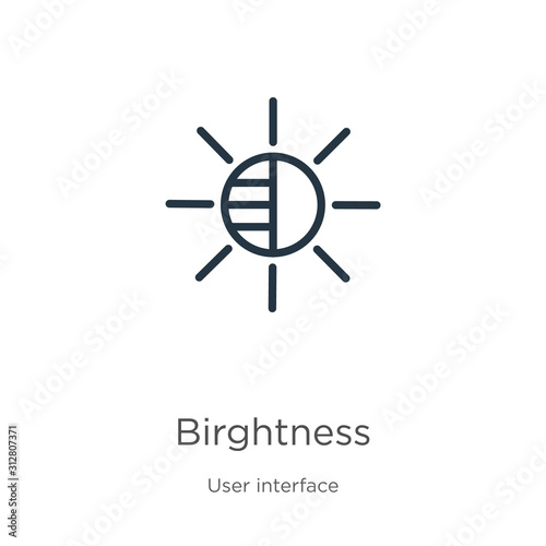 Birghtness icon. Thin linear birghtness outline icon isolated on white background from user interface collection. Line vector sign, symbol for web and mobile photo