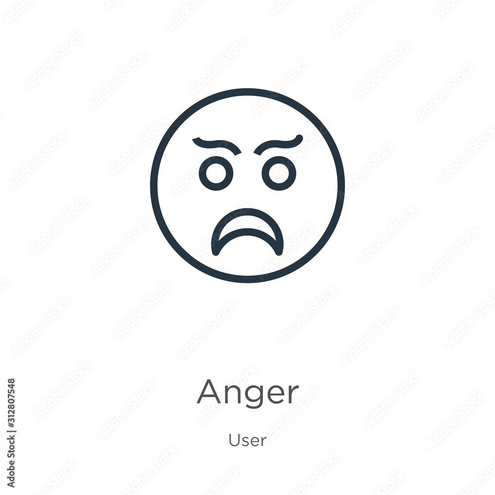 Fototapeta premium Anger icon. Thin linear anger outline icon isolated on white background from user collection. Line vector sign, symbol for web and mobile