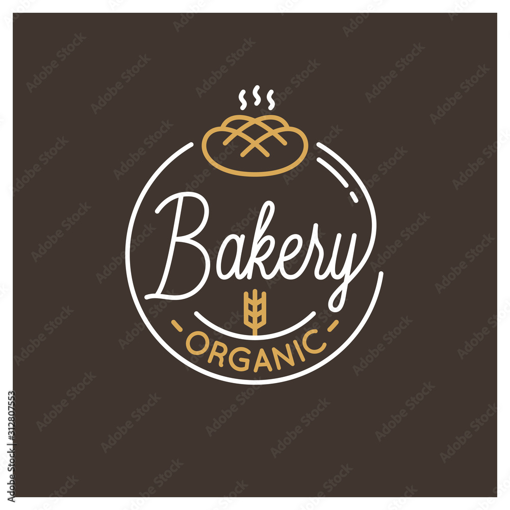Bakery shop logo. Round linear logo of bread dark Stock Vector | Adobe ...