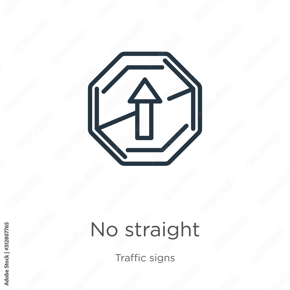 No straight icon. Thin linear no straight outline icon isolated on white background from traffic signs collection. Line vector sign, symbol for web and mobile No straight icon. Thin linear no straight outline icon isolated on white background from traffic signs collection. Line vector sign, symbol for web and mobile
