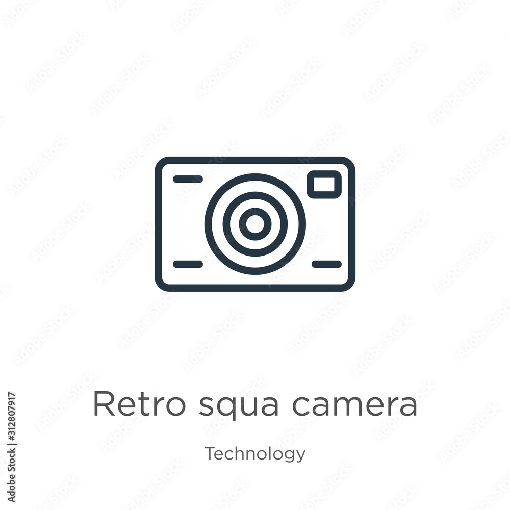 Retro squared camera icon. Thin linear retro squared camera outline icon isolated on white background from technology collection. Line vector sign, symbol for web and mobile Retro squared camera icon. Thin linear retro squared camera outline icon isolated on white background from technology collection. Line vector sign, symbol for web and mobile
