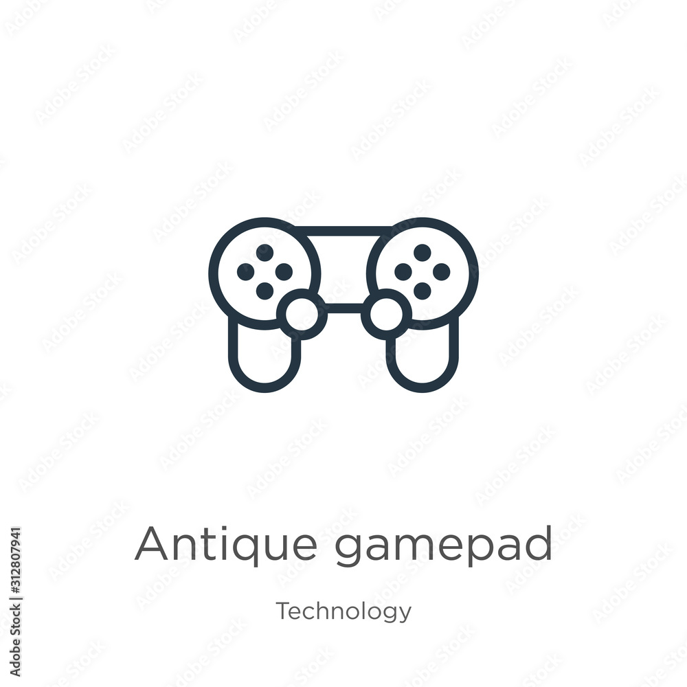 Antique gamepad icon. Thin linear antique gamepad outline icon isolated on white background from technology collection. Line vector sign, symbol for web and mobile Antique gamepad icon. Thin linear antique gamepad outline icon isolated on white background from technology collection. Line vector sign, symbol for web and mobile